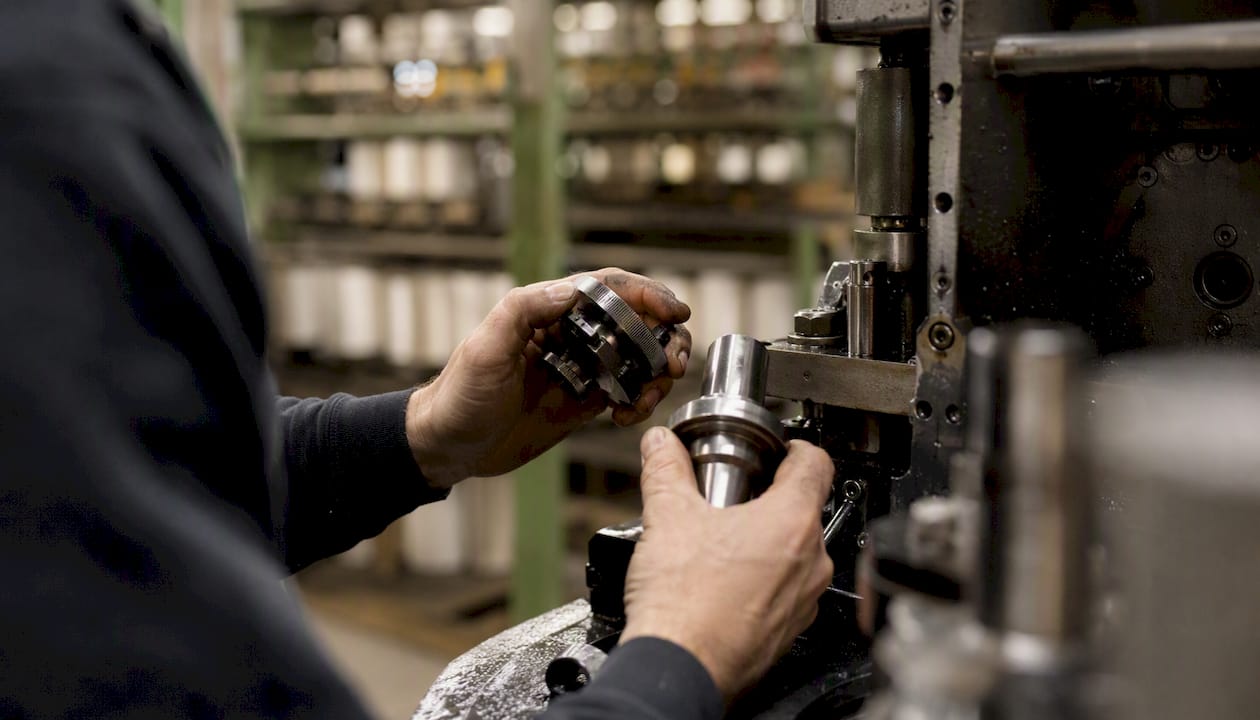 Técnico revisando las piezas de una máquina textil